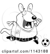 Poster, Art Print Of Black And White Chubby Wallaby Kangaroo Playing Soccer