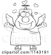 Cartoon Clipart Of A Black And White Loving Angel Vector Outlined Coloring Page