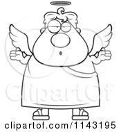 Cartoon Clipart Of A Black And White Shrugging Angel Vector Outlined Coloring Page