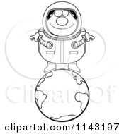 Poster, Art Print Of Black And White Chubby Astronaut Standing On Top Of Earth