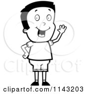 Cartoon Clipart Of A Black And White Friendly Boy Waving Hello Vector Outlined Coloring Page