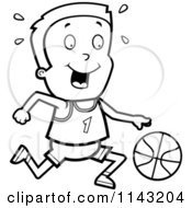 Cartoon Clipart Of A Black And White Basketball Boy Dribbling A Ball Vector Outlined Coloring Page