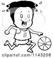 Cartoon Clipart Of A Black And White Black Basketball Girl Dribbling A Ball Vector Outlined Coloring Page