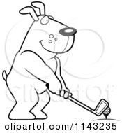 Poster, Art Print Of Black And White Golfing Dog Holding The Club Against The Ball On The Tee