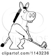 Poster, Art Print Of Black And White Golfing Donkey Holding The Club Against The Ball On The Tee
