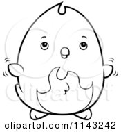 Cartoon Clipart Of A Black And White Chubby Phoenix Chick Flying Vector Outlined Coloring Page