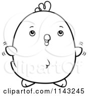 Cartoon Clipart Of A Black And White Chubby Rooster Chick Flying Vector Outlined Coloring Page