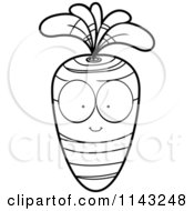 Cartoon Clipart Of A Black And White Carrot Character Vector Outlined Coloring Page