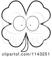 Cartoon Clipart Of A Black And White Shamrock Character Vector Outlined Coloring Page