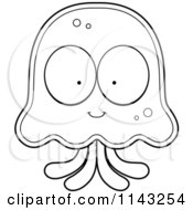 Cartoon Clipart Of A Black And White Jellyfish Character Vector Outlined Coloring Page