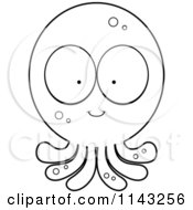 Cartoon Clipart Of A Black And White Octopus Character Vector Outlined Coloring Page
