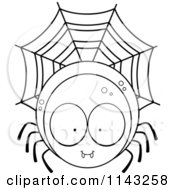 Cartoon Clipart Of A Black And White Spider Character Vector Outlined Coloring Page