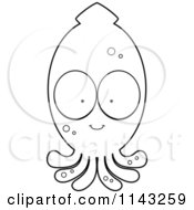 Cartoon Clipart Of A Black And White Squid Character Vector Outlined Coloring Page