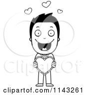 Poster, Art Print Of Black And White Happy Boy Holding A Valentine