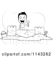 Poster, Art Print Of Black And White Happy Summer Boy Building A Sand Castle