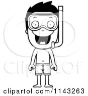 Cartoon Clipart Of A Black And White Happy Summer Boy Wearing Snorkel Gear Vector Outlined Coloring Page by Cory Thoman