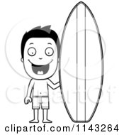 Poster, Art Print Of Black And White Happy Summer Boy By A Surfboard