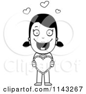 Poster, Art Print Of Black And White Sweet Girl Holding A Valentine Heart