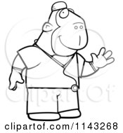 Cartoon Clipart Of A Black And White Ape Surgeon Doctor In Scrubs Vector Outlined Coloring Page