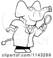 Cartoon Clipart Of A Black And White Elephant Detective Using A Magnifying Glass Vector Outlined Coloring Page