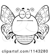 Cartoon Clipart Of A Black And White Chubby Bored Butterfly Vector Outlined Coloring Page
