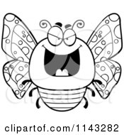 Cartoon Clipart Of A Black And White Chubby Evil Butterfly Vector Outlined Coloring Page