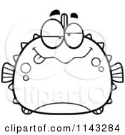 Cartoon Clipart Of A Black And White Chubby Drunk Blowfish Vector Outlined Coloring Page