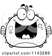 Cartoon Clipart Of A Black And White Chubby Grinning Blowfish Vector Outlined Coloring Page