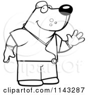 Cartoon Clipart Of A Black And White Bear Surgeon Doctor In Scrubs Vector Outlined Coloring Page