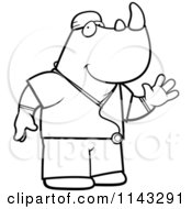 Cartoon Clipart Of A Black And White Rhino Surgeon Doctor In Scrubs Vector Outlined Coloring Page