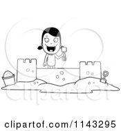 Poster, Art Print Of Black And White Summer Girl Building A Sand Castle