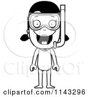 Cartoon Clipart Of A Black And White Summer Girl In Snorkel Gear And A Swimsuit Vector Outlined Coloring Page