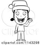 Poster, Art Print Of Black And White Christmas Girl Waving And Wearing A Santa Hat