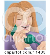 Friendly Woman Making A Long Distance Call On A Landline Telephone Clipart Illustration