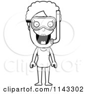 Cartoon Clipart Of A Black And White Senior Granny Woman In Snorkel Gear Vector Outlined Coloring Page