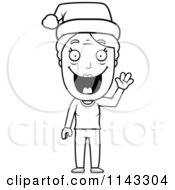 Poster, Art Print Of Black And White Happy Christmas Granny Waving And Wearing A Santa Hat
