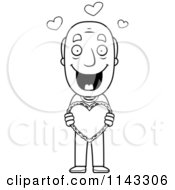 Poster, Art Print Of Black And White Sweet Grandpa Holding A Valentine Heart