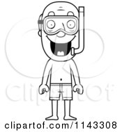 Cartoon Clipart Of A Black And White Summer Grandpa In Snorkel Gear And Swim Shorts Vector Outlined Coloring Page