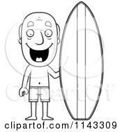 Poster, Art Print Of Black And White Summer Grandpa With A Surf Board