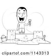 Poster, Art Print Of Black And White Summer Man Building A Sand Castle