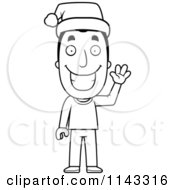 Poster, Art Print Of Black And White Happy Christmas Man Waving And Wearing A Santa Hat