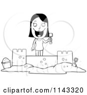 Poster, Art Print Of Black And White Summer Woman Building A Sand Castle