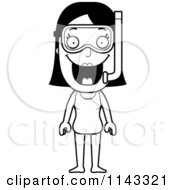 Cartoon Clipart Of A Black And White Summer Woman In A Swimsuit And Snorkel Gear Vector Outlined Coloring Page