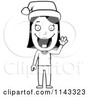 Poster, Art Print Of Black And White Happy Christmas Woman Waving And Wearing A Santa Hat