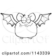 Cartoon Clipart Of A Black And White Drunk Bat Vector Outlined Coloring Page