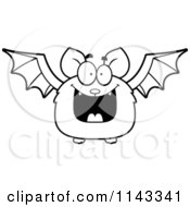 Cartoon Clipart Of A Black And White Happy Bat Vector Outlined Coloring Page