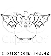 Cartoon Clipart Of A Black And White Loving Bat Vector Outlined Coloring Page