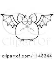 Cartoon Clipart Of A Black And White Depressed Bat Vector Outlined Coloring Page