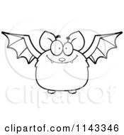 Cartoon Clipart Of A Black And White Bat Vector Outlined Coloring Page