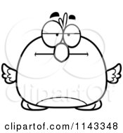 Cartoon Clipart Of A Black And White Pudgy Bored Bird Vector Outlined Coloring Page